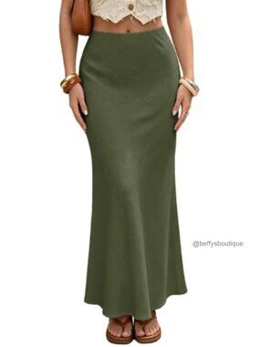 Linen Maxi Skirts Elastic Waist Flared 2026 Spring Summer White Long Linen